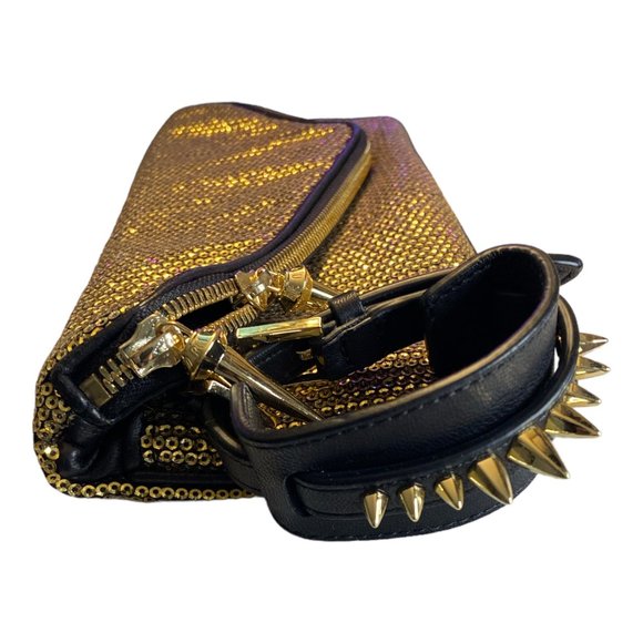 Henri Bendel Sequin Envelope Clutch – Gold with Spike Charm